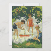 Klassiek kinderfeestje zomer zeilboot verjaardagsf kaart (Voorkant)