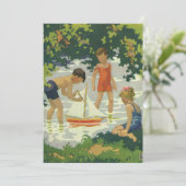 Klassiek kinderfeestje zomer zeilboot verjaardagsf kaart (Staand voorkant)