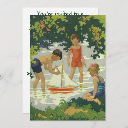 Klassiek kinderfeestje zomer zeilboot verjaardagsf kaart (Voorkant / Achterkant)