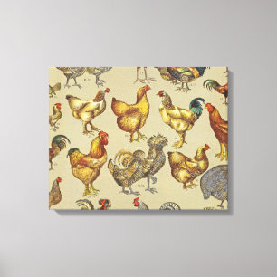 Klassiek Kippenpatroon met Haan: Boerderij Kunst Canvas Afdruk