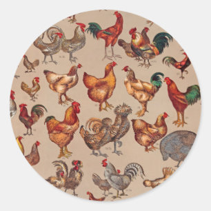 Klassiek Kippenpatroon met Haan: Boerderij Kunst Ronde Sticker