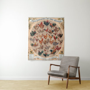 Klassiek Kippenpatroon met Haan: Boerderij Kunst Wandkleed