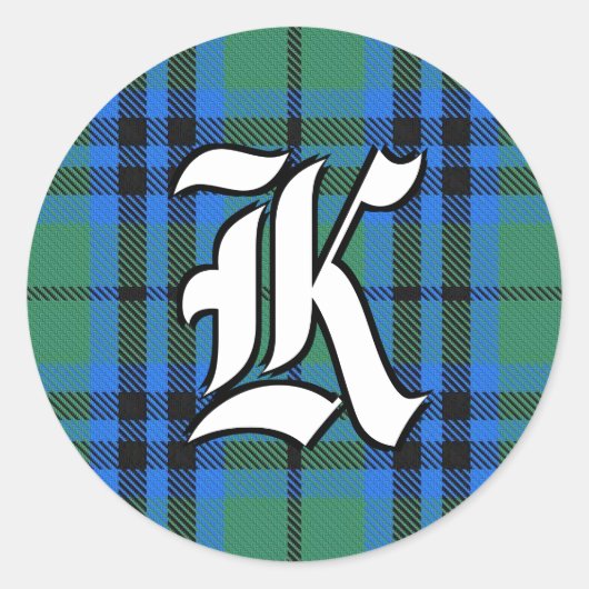 Klassiek Klan Keith Tartan Monogram Ronde Sticker (Voorkant)