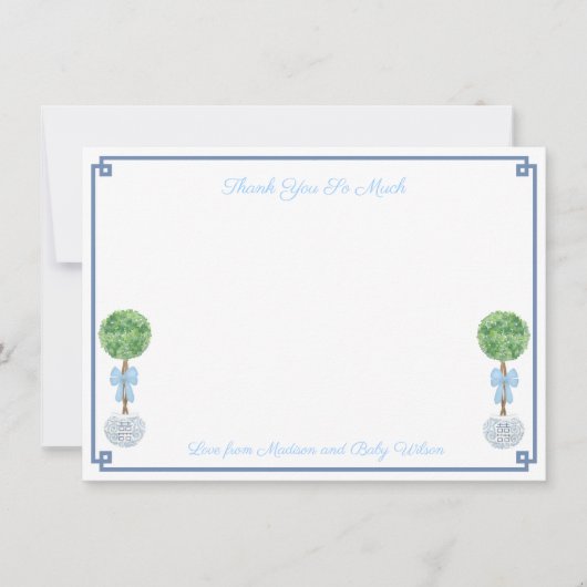 Klassiek klein jongetje Boxwood Topiary Baby showe Bedankkaart (Voorkant)