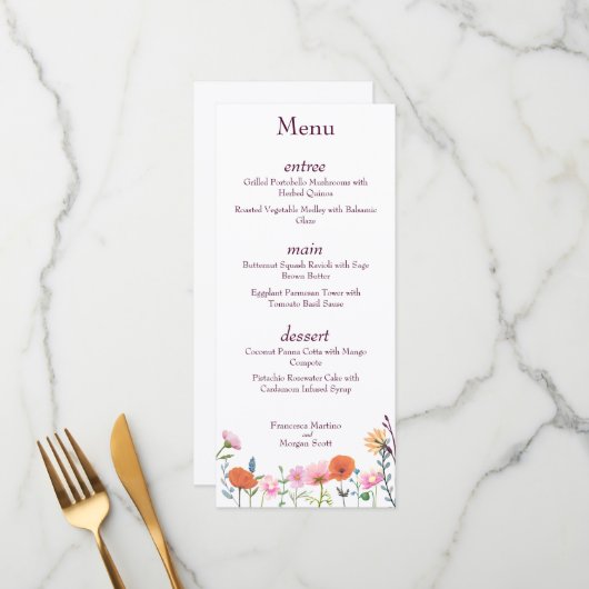 Klassiek kleurrijk bloemengroen menu (Voorkant / Achterkant in situ)