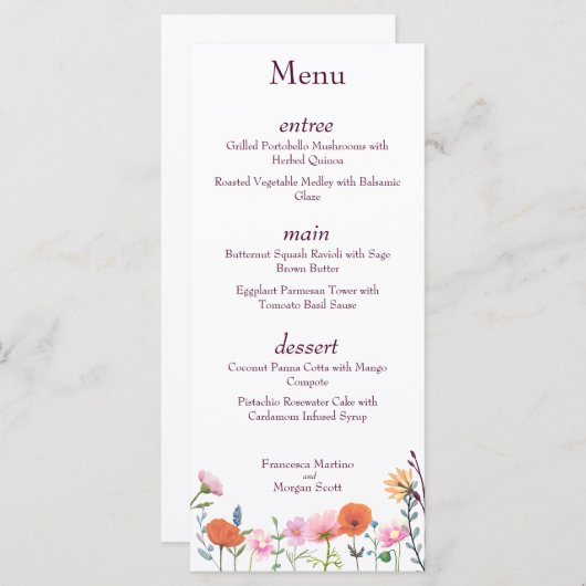 Klassiek kleurrijk bloemengroen menu (Voorkant / Achterkant)