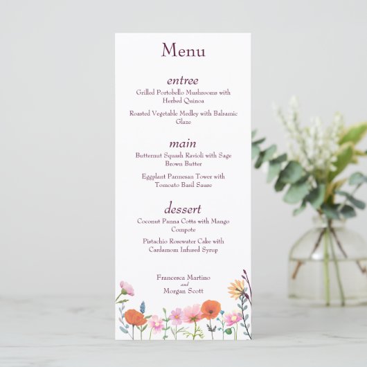 Klassiek kleurrijk bloemengroen menu (Staand voorkant)