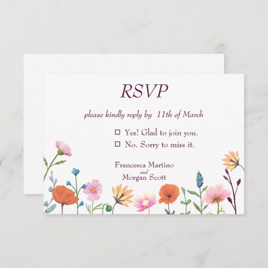 Klassiek kleurrijk bloemengroen RSVP kaartje (Voorkant / Achterkant)