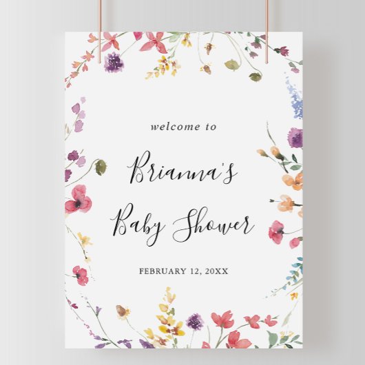 Klassiek kleurrijk Wilde Floral Baby shower Welkom Poster