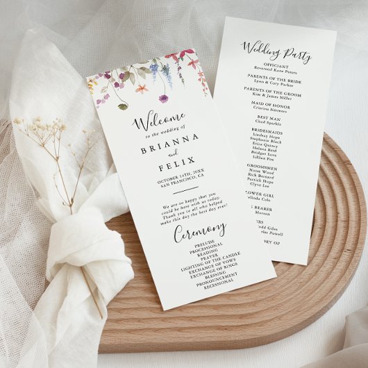 Klassiek kleurrijk Wilde Floral Wedding Programme Programmakaart