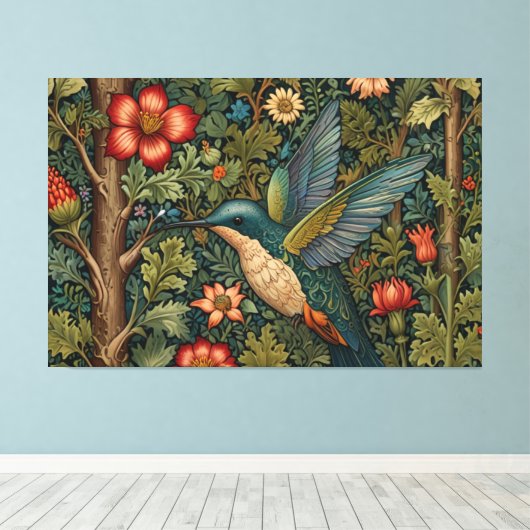 Klassiek  kolibrie art bohemian chic canvas afdruk (Insitu (Houten vloer))