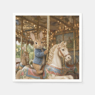 Klassiek konijn dat de draaimolen rijdt servet