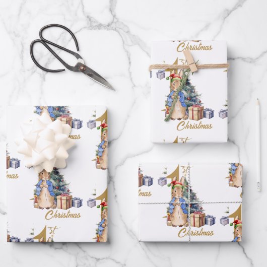 Klassiek konijn eerste kerst inpakpapier vel (Voorkant)