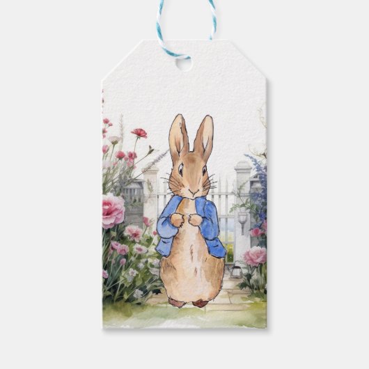 Klassiek konijn in blauwe jas cadeaulabel (Voorkant)