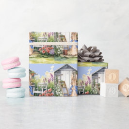 Klassiek konijn in blauwe jas cadeaupapier