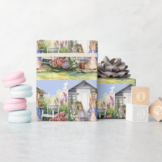 Klassiek konijn in blauwe jas cadeaupapier (Baby Shower)