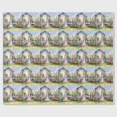 Klassiek konijn in blauwe jas cadeaupapier (Vlak)