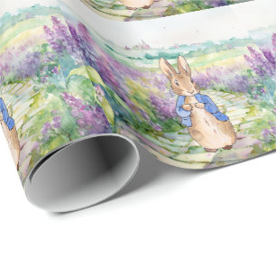 Klassiek konijn in blauwe jas cadeaupapier