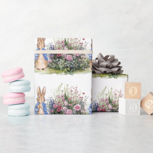 Klassiek konijn in blauwe jas cadeaupapier (Baby Shower)