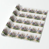 Klassiek konijn in blauwe jas cadeaupapier (Uitgerold)