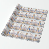 Klassiek konijn in blauwe jas cadeaupapier (Uitgerold)