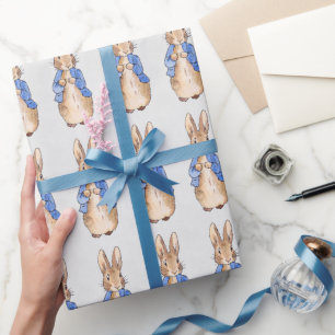 Klassiek konijn in blauwe jas cadeaupapier