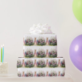 Klassiek konijn in blauwe jas cadeaupapier