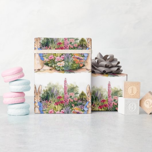 Klassiek konijn in blauwe jas cadeaupapier (Baby Shower)