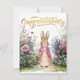 Klassiek konijn in een roze jasje Gefeliciteerd