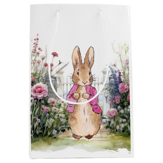 Klassiek konijn in roze jas medium cadeauzakje (Voorkant)