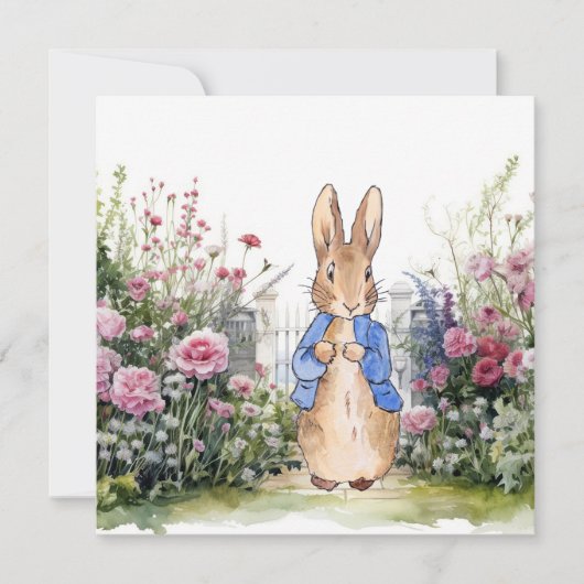 Klassiek konijn in zijn bloementuin kaart (Voorkant)