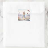 Klassiek konijn met blauwe jas vierkante sticker (Tas)
