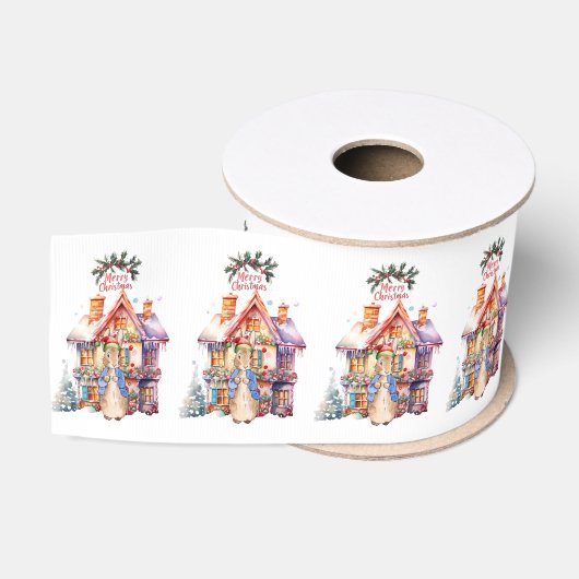 Klassiek konijn met Kersthuisje Grosgrain Lint (Spoel)