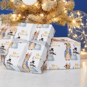 Klassiek konijn met kerstmuts cadeaupapier
