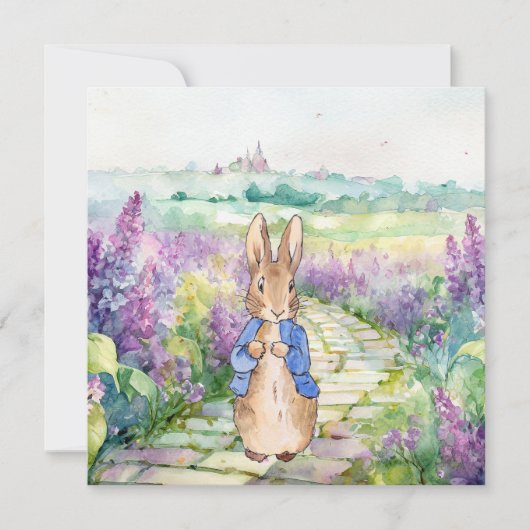 Klassiek konijn op een klinkerpad van lavendel (Voorkant)