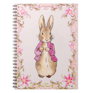 Klassiek konijn Roze jasje Bloemenkader Notitieboek