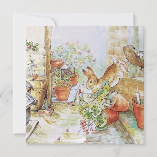 Klassiek konijn tussen de bloempotten kaart (Voorkant)