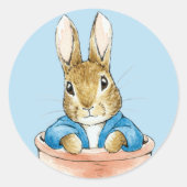 Klassiek konijn zittend in een pot ronde sticker (Voorkant)