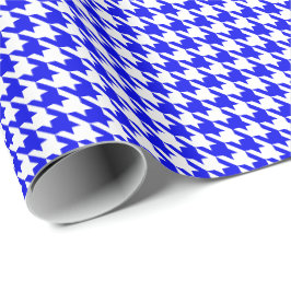 Klassiek Koninklijk Blauw en Wit Houndstooth Patro Cadeaupapier