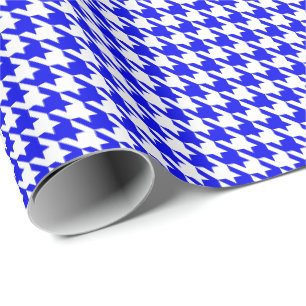 Klassiek Koninklijk Blauw en Wit Houndstooth Patro Cadeaupapier