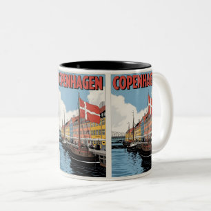 Klassiek Kopenhagen Denemarken kleurrijke huizen c Tweekleurige Koffiemok