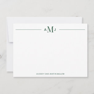 Klassiek Koppel Monogram, Groene Gepersonaliseerde Notitiekaartje