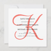 Klassiek koraal monogram sparen de Datum Save The Date (Voorkant)