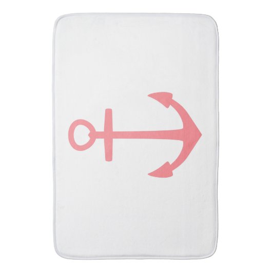 Klassiek koraal roze nautische anker op wit badmat (Voorkant Verticaal)