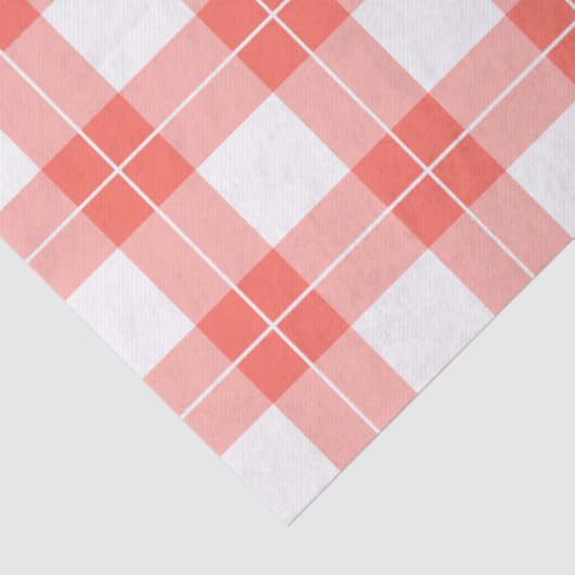 Klassiek koraal Sinaasappel en wit geruite patroon Tissuepapier (Detail)