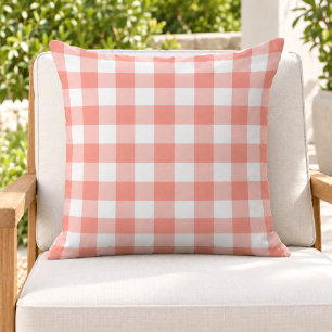 Klassiek Koraal Wit Gingham Plaid Rut Buitenkussen