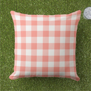 Klassiek Koraal Wit Gingham Plaid Rut Buitenkussen