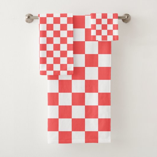 Klassiek koraalrood dambordpatroon bad handdoek (Insitu)