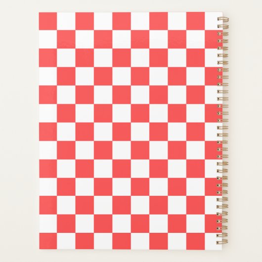 Klassiek koraalrood dambordpatroon planner (Achterkant)