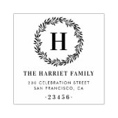 Klassiek krans monogram familienaam retouradres rubberstempel (Afrduk)